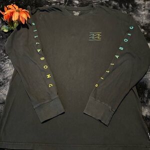 VINTAGE Billabong Black Long Sleeve Tee with Colorful Sleeve Logo